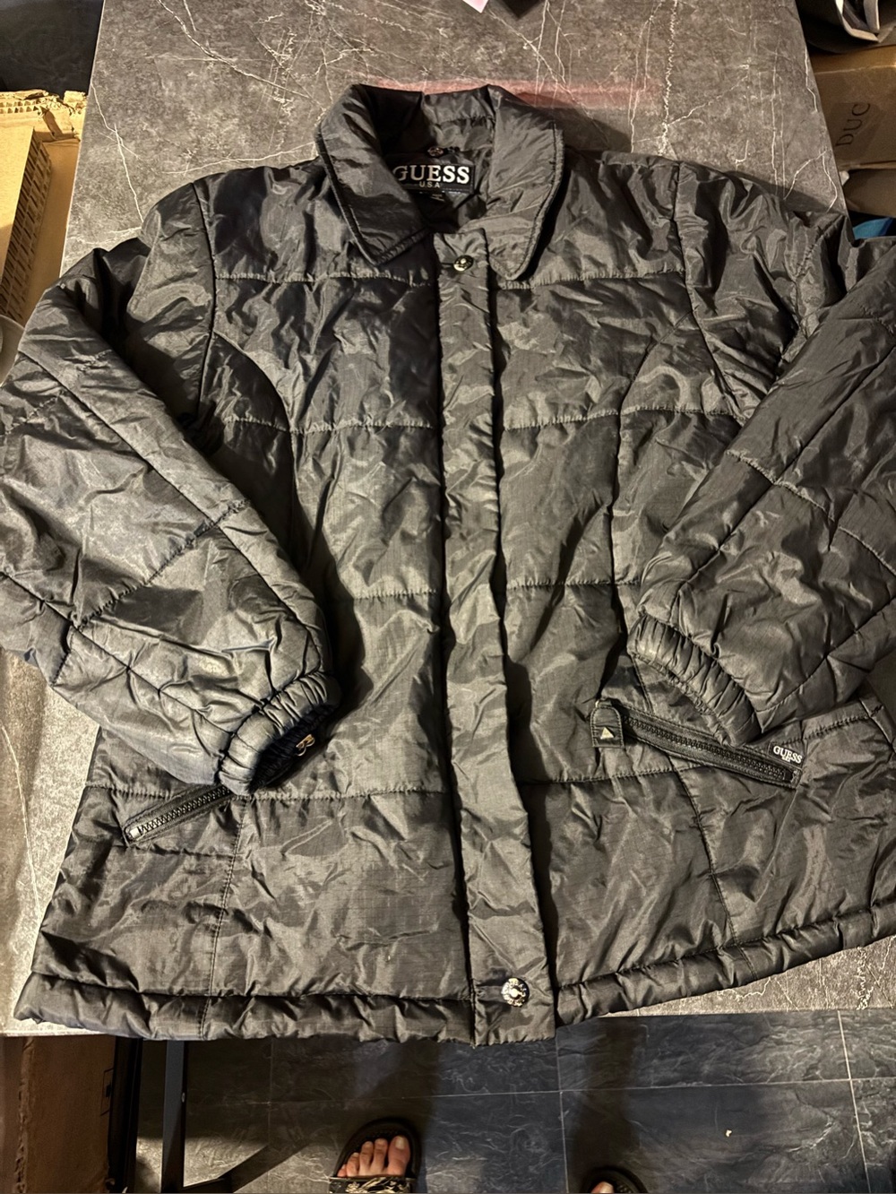 GUESS Men's Black Quilted Puffer Jacket